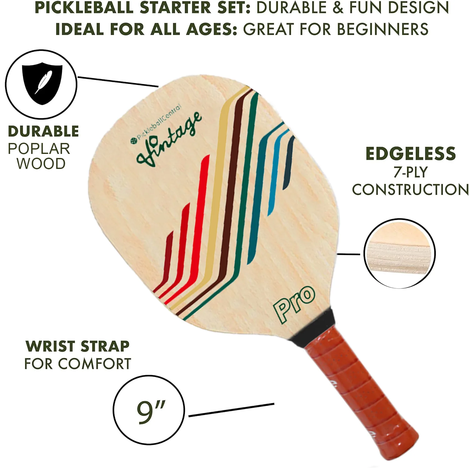 ACE Wooden Pickleball Paddle Set 4